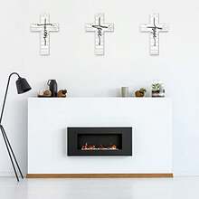 3 件信仰爱希望十字架木制壁挂，乡村田园十字架装饰，复古宗教爱墙艺术农舍家居装饰 - 彩色 - 查看 6