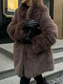 Seelio Women's Faux Fur Oversized Coat, Warm And Cozy European Style, Winter New Arrival - Brown - View 1