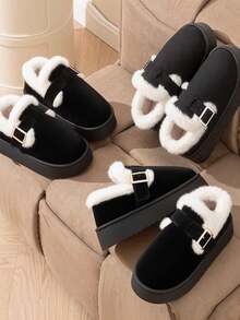 Women's New Thickened Plush House Slippers, Warm, Fashionable, Comfortable, Non-Slip Indoor Slippers - Black - View 3