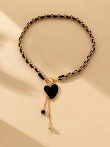 1 件简约黑色五角星、蝴蝶、心形天鹅绒颈链，带球形吊坠和流苏编织长项链，是送给女友的完美礼物，适合日常佩戴、婚礼和派对