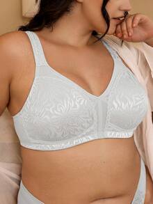 Deyllo 大码女士塑形文胸，全罩杯，无钢圈，无衬垫，宽肩带，蕾丝边，有效收拢胸部，柔软舒适，适合日常穿着 - 白色 - 查看 2