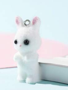 6 Stück/Packung süße Plüsch Kaninchen Harz Anhänger, Mini Waldtier DIY Anhänger, Halskette, Schlüsselanhänger, Ohrring Schmuckherstellung