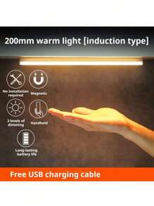 1 pièce Barre lumineuse à LED avec capteur de mouvement PIR rechargeable par USB, lampe de placard portable à induction, pour chambre, cuisine, couloir, décoration de chambre