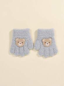 1双【1-3岁】婴幼儿手套|温暖可爱刺绣兔耳露指手套|冬季防风防滑|3D兔子刺绣布贴，适合日常穿着和户外防寒