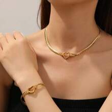 Conjunto de collar y pulsera de acero inoxidable chapado en oro de 18k, joyería de moda