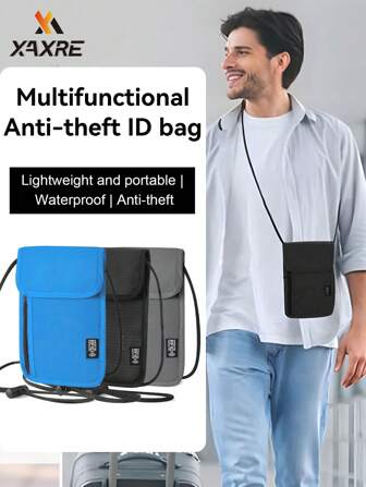 XAXRE محفظة رقبة للسفر (5.5 بوصة طول * 7.9 بوصة عرض)، حامل جواز سفر مانع للتشويش الكهرومغناطيسي (عبر الجسم/الرقبة)، قابل للتعديل بالحبل (21.3 بوصة طول)، محفظة سفر خفيفة الوزن وآمنة، هدايا جيب الرقبة للرجال (أسود) ملابس الشارع