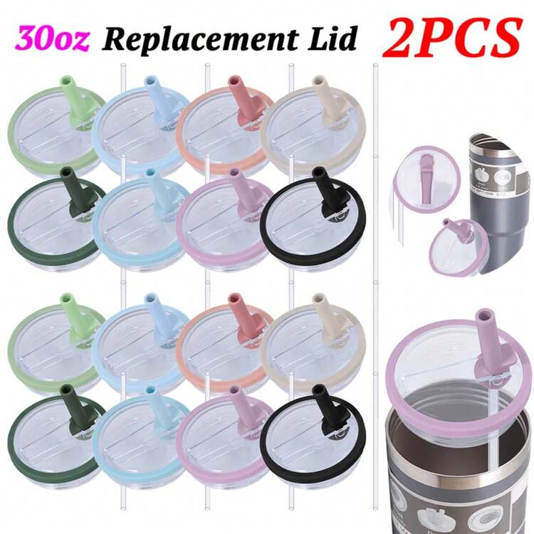 2PCS 30Oz Tumbler Flip Straw Lid Replacement Spill Proof Reusable Tumbler Cover Splash Resistant Straw Cap For 30oz - Light Blue - View 1