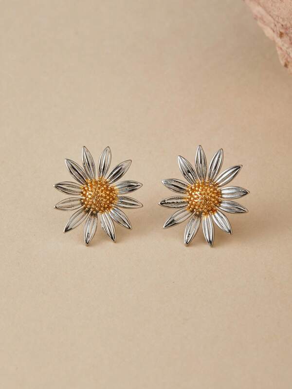 2pcs Fashionable Sunflower Shaped Earrings, Versatile For Beach & Holiday Wear