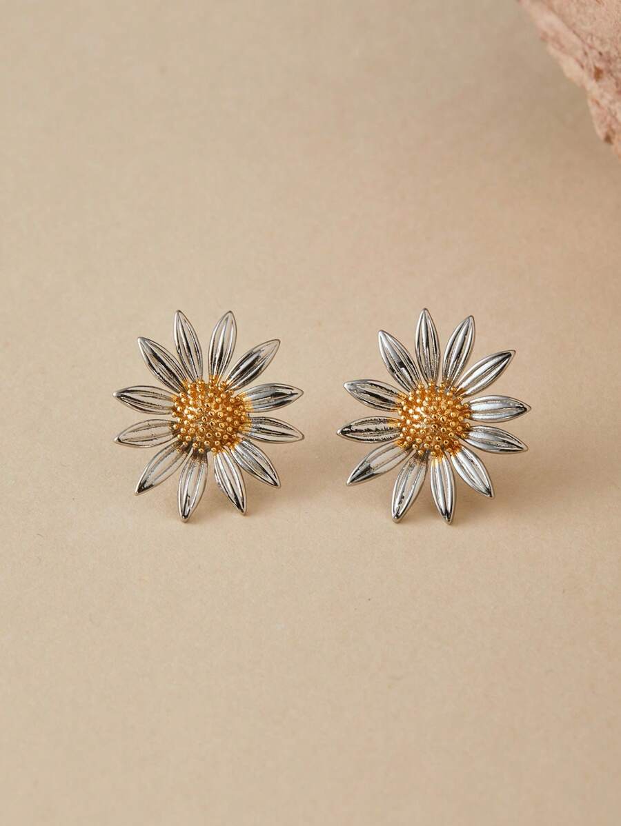 2pcs Fashionable Sunflower Shaped Earrings, Versatile For Beach & Holiday Wear