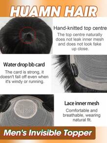 Parrucchino uomo corto in capelli umani lisci, aspetto naturale, per diradamento e calvizie, adatto a tutte le etnie