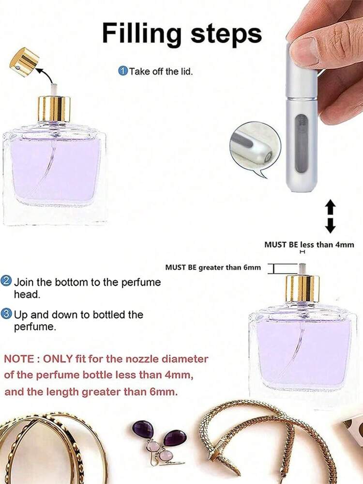 Atomizador de perfume recargable de 5ml - Envase portátil para rociar fragancias para viajes, regalos y uso en el hogar - Color rosa brillante - Multicolor - Añade 4