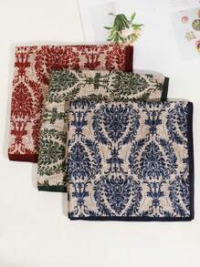 1pc Men's Fashion Leaf, Grass, Polka Dot Pattern Bohemian Style Velvet Thick Square Scarf/Neck Warmer, Suitable For Travel, Outdoor, Daily, School Outfit