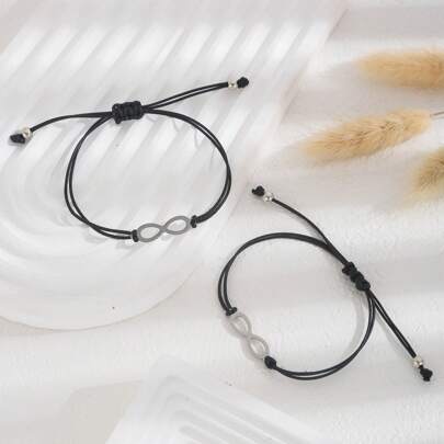 2 pièces Set de bijoux en acier inoxydable : Bracelet avec symbole infini et figure 8, bracelets assortis pour couples