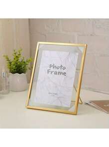 1 件金色高清玻璃浮动相框，带不同尺寸相框，桌面展示金属立式压花相框，适用于婚礼、派对、家居装饰，随机预设图片