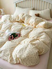 3 件套加厚涤纶清新花卉印花床上用品套件,适合男孩/女孩宿舍,拉链开合,四季皆宜,柔软透气卧室床上用品套件(1 个羽绒被套、2 个枕套、无填充物) - 彩色 - 查看 8