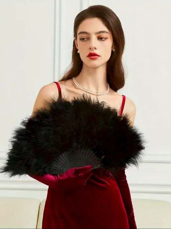 1 Pieza Abanico de Plumas Retro, Decoración para Fiesta de Boda, Ducha Nupcial, Regalo de Novia, Accesorio para Sesión de Fotos, Abanico Plegable de Estilo de los Años 20 Adecuado para Ropa, Baile, Té, Decoración de Boda