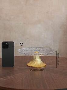 1pc Creative Afternoon Tea Snack Display Tray, Wooden High Foot Platter For Living Room, Coffee Table, Dining Room Decor, Suitable For Party, Home, Wedding, Dining Table - Transparent Floral-gold Feet - View 7
