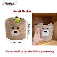 Inwagui 1 Giỏ đựng đồ hình gấu dễ thương có thể gấp gọn, giỏ đan dây mềm đựng đồ lặt vặt, đồ chơi, quần áo, lý tưởng để trang trí và sắp xếp phòng trẻ em tại nhà, giỏ quà Giáng sinh - Màu Khaki - Xem 2
