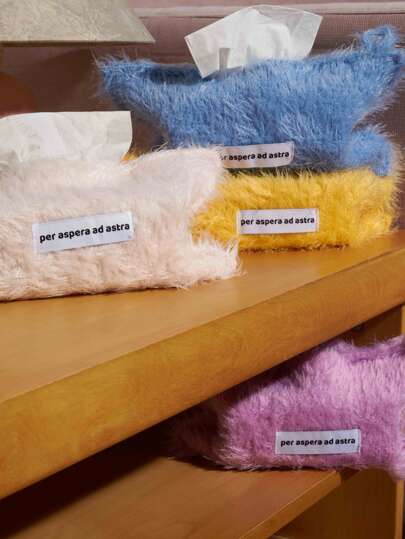 Joivida 1pc Solid Color Feather Cloth Tissue Bag Home Drawn Paper Tissue Box - Bedhead Storage, Hanging Bag, Hanging Decoration, Tissue Pack, High Quality Non Shedding, Desktop Decoration, New Year, Christmas Gift, Special Gift, Back To School Use, Dorm Essentials, Cozy Fall/Winter Decor