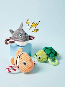 PETSIN 乌龟狗咬胶玩具，海洋动物狗咬胶玩具，幼犬出牙卡通吱吱叫狗玩具，可爱毛绒狗玩具，适合小型中大型犬和猫的狗互动玩具