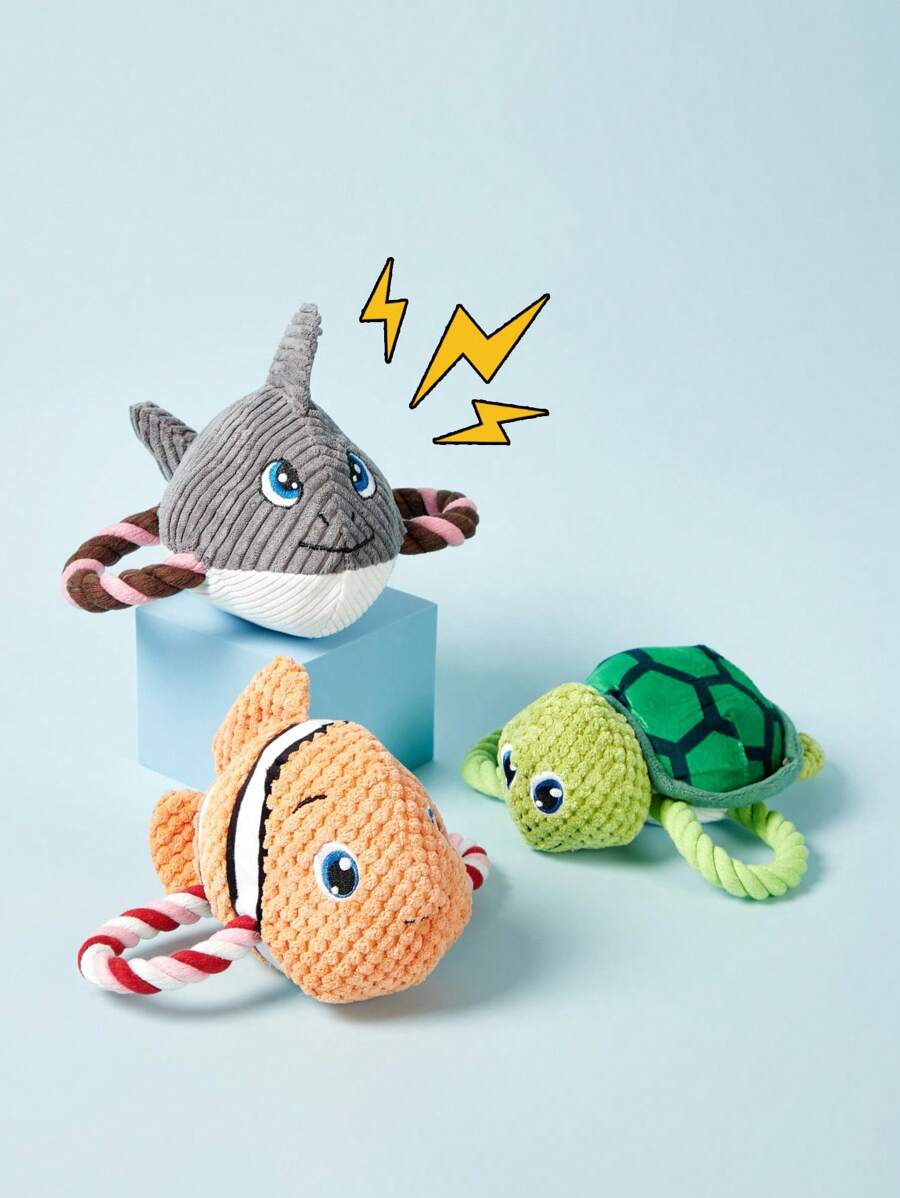 PETSIN 乌龟狗咬胶玩具，海洋动物狗咬胶玩具，幼犬出牙卡通吱吱叫狗玩具，可爱毛绒狗玩具，适合小型中大型犬和猫的狗互动玩具