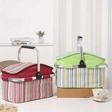 Cesta de picnic aislante de gran capacidad para exteriores, plegable y portátil, de aluminio, para transportar alimentos, ideal para camping, picnics y comida para llevar. Papel de aluminio grueso, accesorios para picnic. - Verde - Ver 3