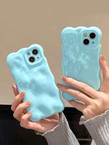 1pc Glossy Macaroon Blue Jelly Squeeze Soft TPU Protective Phone Case With Bubble, Meteor, Wave Edge Design, Compatible With IPhone 17 Pro Max, 16, 16 Pro Max, 16 Pro, 16 Plus - Baby Blue - View 3