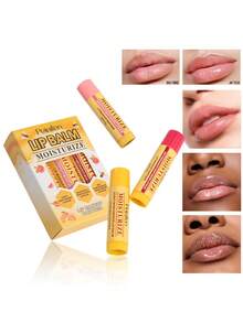 3 件牛奶果冻润唇膏蜂蜜西柚石榴持久保湿亮泽暗沉双唇减少唇纹唇部护理 - 米色 - 查看 3