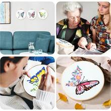 3 Piece Butterfly Embroidery Set For Beginners, Complete Kit With Hoop, Fabric, Thread & Tools,  DIY Cross Stitch Craft, Cute Christmas, Halloween Gift For Art & Sewing Enthusiasts - 彩色 - 查看 6