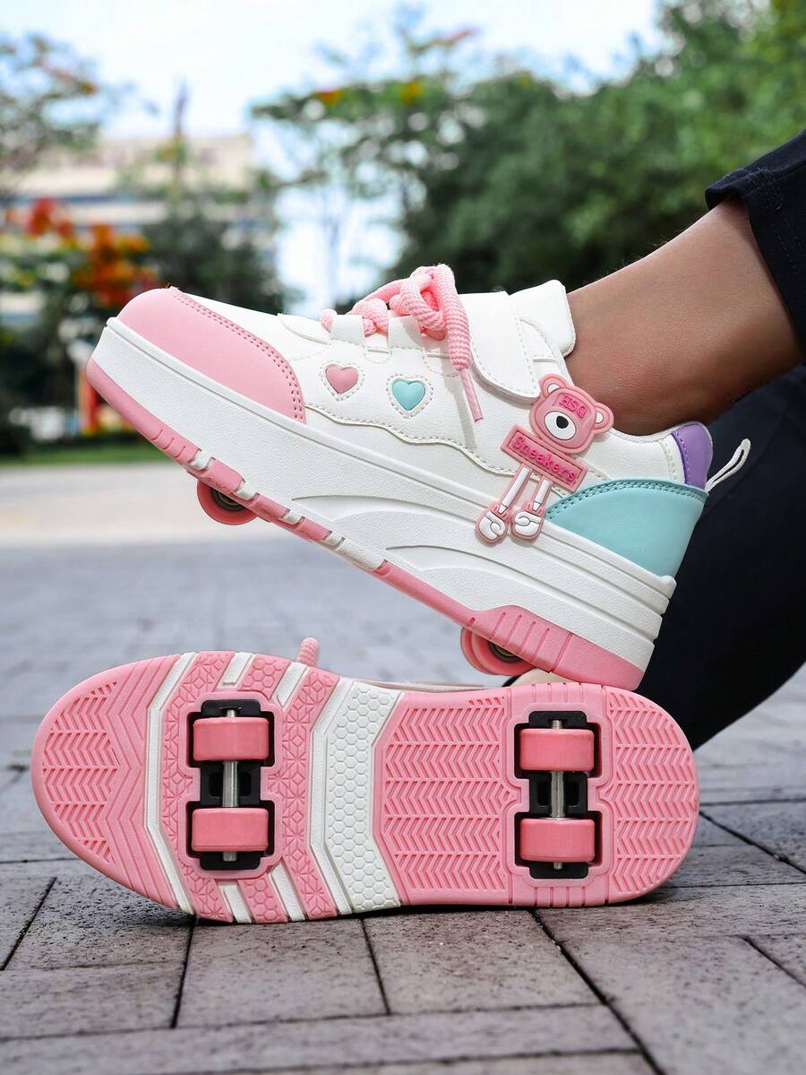 青少年休闲运动可拆卸轮滑鞋，四轮直排轮滑鞋，带TPR防滑鞋底和耐用PU鞋面，学生轮滑鞋