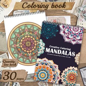 Meditation Mandala Målarbok - 30 Sidor, Tjockt Papper, Spiralbunden För Avkoppling Och Fritid