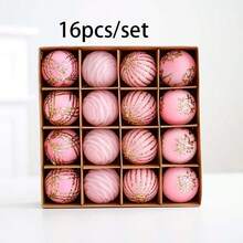 Set de 16 piezas de bolas decorativas navideñas, colgantes de bolas para árbol de Navidad, bolas de Navidad pintadas de terciopelo en caja de regalo, adornos para árbol de Navidad, decoraciones multicolor para árbol de Navidad, corona navideña, guirnalda para decoración navideña