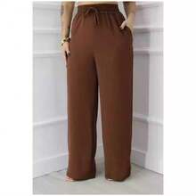 Loose, High-Waisted Palazzo Pants With Dune Fabric, Elastic Waistband And Pocket - 鏽棕色 - 查看 1