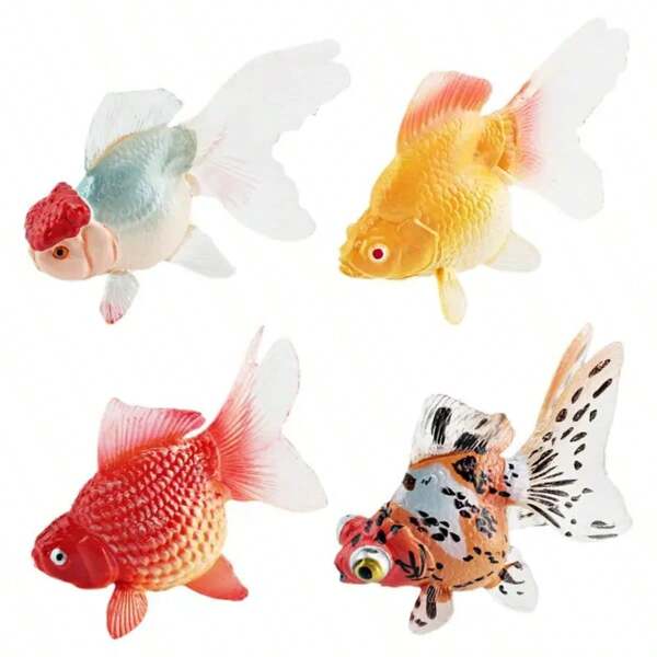 4pcs Lifelike Gold Fish Figurines, Ornamental Marine Animal Miniature Statues, Koi Fish Aquarium Decor