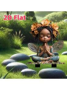 2D Bohemian African American Fairy Wishing Acrylic Garden Stake, 11.8"X 8.3" Multi-Purpose Outdoor Decor, Waterproof Sunproof, Suitable For Yard And Potted Plants, Ideal Gift