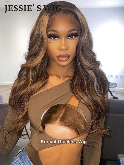  Tóc giả Jessie's Wig đã cắt sẵn, ren 4x4, kiểu sóng bồng bềnh, không cần keo dán, làm từ tóc người thật, độ dày 180%, 100% tóc người thật, dài 16-26 inch, highlight balayage, màu vàng mật ong.