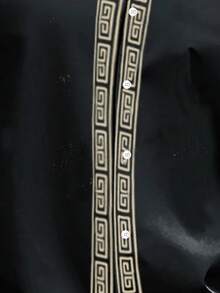 大码男士复洛克宫廷风格漩涡印花纽扣领短袖衬衫 - 黑色 - 查看 6