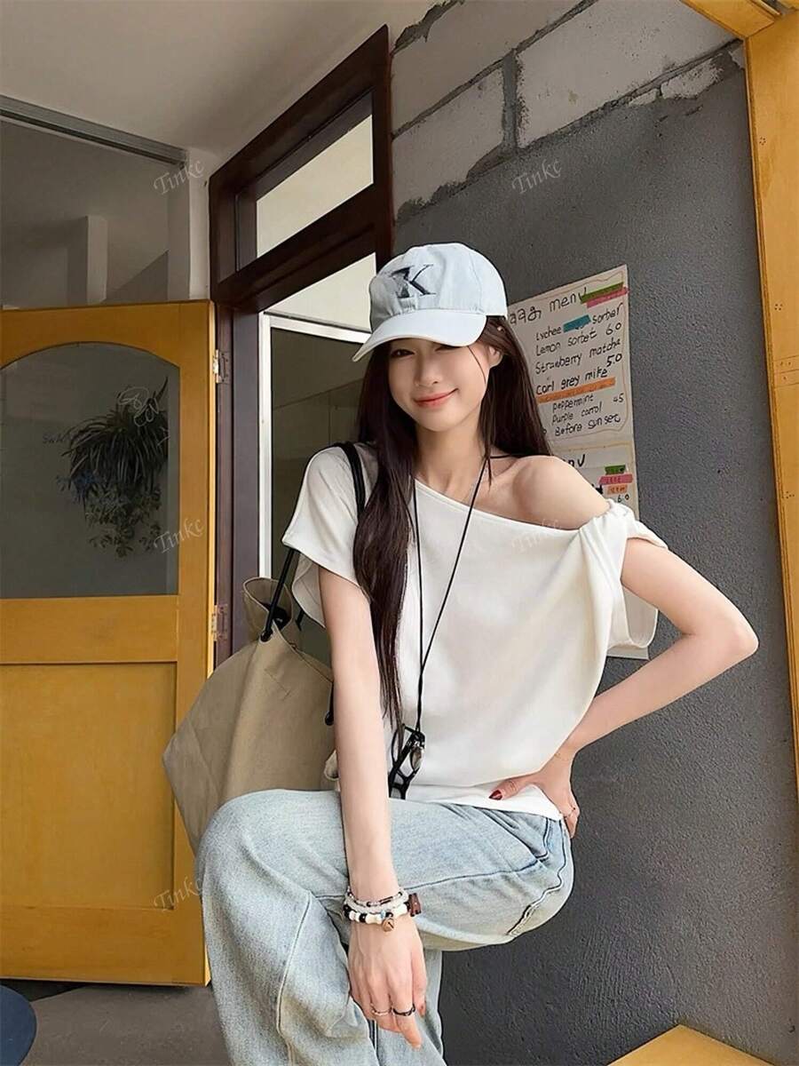 F14 STYLE Casual Loosefit Off Shoulder Tshirt image