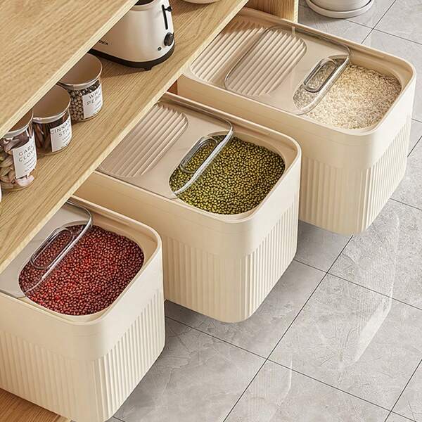 1pc Rice Bucket Household Anti-Insect Anti-Moisture Sealed 2025 New Flour Storage Can, Grains & Flour Storage Box, Rice Container (Sticker Not Included)