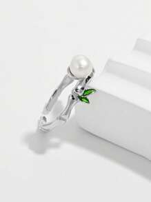 1 Stück eleganter und modischer minimalistischer klassischer glänzender 925er Silber Perlen-eingelegt Bambus Design verstellbarer offener Ring, Schmuckgeschenk als Partyzubehör für Frauen