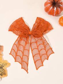 1 pezzo Fermagli per capelli a fiocco per Ognissanti per ragazze, accessori per capelli di Ognissanti, grandi fiocchi in tulle e pizzo con disegni a ragnatela, accessorio in tessuto elegante e carino per ragazze