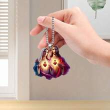 1 件经典耶稣宗教亚克力扁平吊坠，创意耶稣心形智慧带灯汽车后视镜吊坠，家居和厨房，包包和钥匙圈装饰吊坠理想办公室，派对派对装饰吊坠 - 彩色 - 查看 12