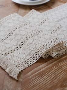 MeijiaMo 1pc Bohemian Nordic Ins Style Linen Embroidered Table Runner, Kitchen Dining Table Decor, Home Textile, Minimalist Natural, Suitable For Kitchen, Dining Room, Bedroom, Holiday Decoration - White - View 1