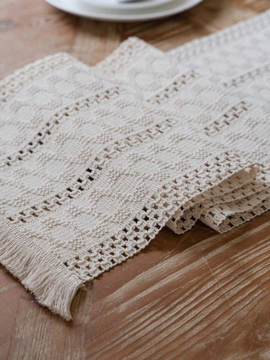 MeijiaMo 1pc Bohemian Nordic Ins Style Linen Embroidered Table Runner, Kitchen Dining Table Decor, Home Textile, Minimalist Natural, Suitable For Kitchen, Dining Room, Bedroom, Holiday Decoration - White - View 1