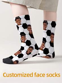 1 Pair Customized Face Print Mid-Calf Socks For Girls And Boys, Personalized Teenage Socks With Photo, Fun Customized Image Mid-Calf Long Socks For Boys And Girls, Suitable For Daily Wear, Holidays, Birthdays, And Other Occasions,Christmas Gift Supplies