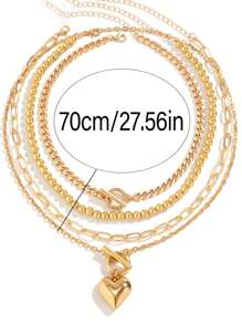4pcs Women Layered Gold-Tone Necklaces, Including Thick Chain, Paperclip Chain, Vintage Coin & Medal Pendant, Heart Pendant, Non-Discolored, Suitable For Daily Wear And Party