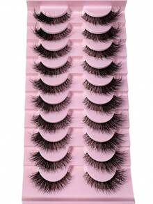 LYBCG 10Pairs Of Luxurious Fluffy False Eyelashes - Thick, Wispy, Clear Band Faux Mink Lashes 3D Volume, Reusable, Soft, Lightweight, Faux Mink Strip Lashes For Cosplay Manga Cat False Lashes Dramatic Eye Makeup Look - 黑色 - 查看 6