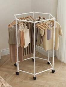 2 Styles Rotating Clothes Rack With Wheels - Sturdy 16mm Metal Tube, Independent Hanging Clothes Rack, Portable Design, Efficient Clothing Storage And Display, Black/White, Laundry Room Organizer | Hexagon Design | Metal Structure Rotating Clothes Rack With Wheels - Stable Storage Easy Operation, Efficient Clothing Display, Metal Structure Laundry Room Storage Clothes Rack