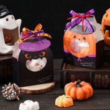 10个万圣节跨境新款糖果礼袋，万圣节南瓜派对包装盒二合一装饰收纳，适合万圣节氛围的节日主题图案，派对糖果/小礼物包装必备，轻巧便携，适合讨糖活动 - 彩色 - 查看 7