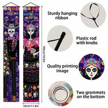 1 Set, Bandera decorativa para el Día de los Muertos mexicano, diseño de esqueleto con vestimenta elegante, decoración colgante para el Día de los Muertos y Halloween, set de decoración para fiesta, ideal para el porche, el patio, el garaje y la decoración del hogar